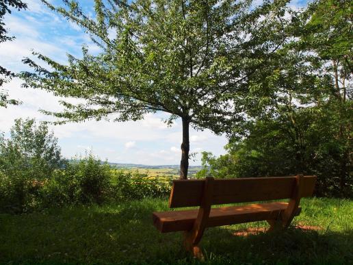 Ruheplatz mit Ausblick auf Feld und Wiesen vor Kommern